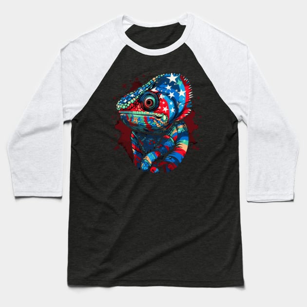 Patriotic Chameleon Baseball T-Shirt by JH Mart